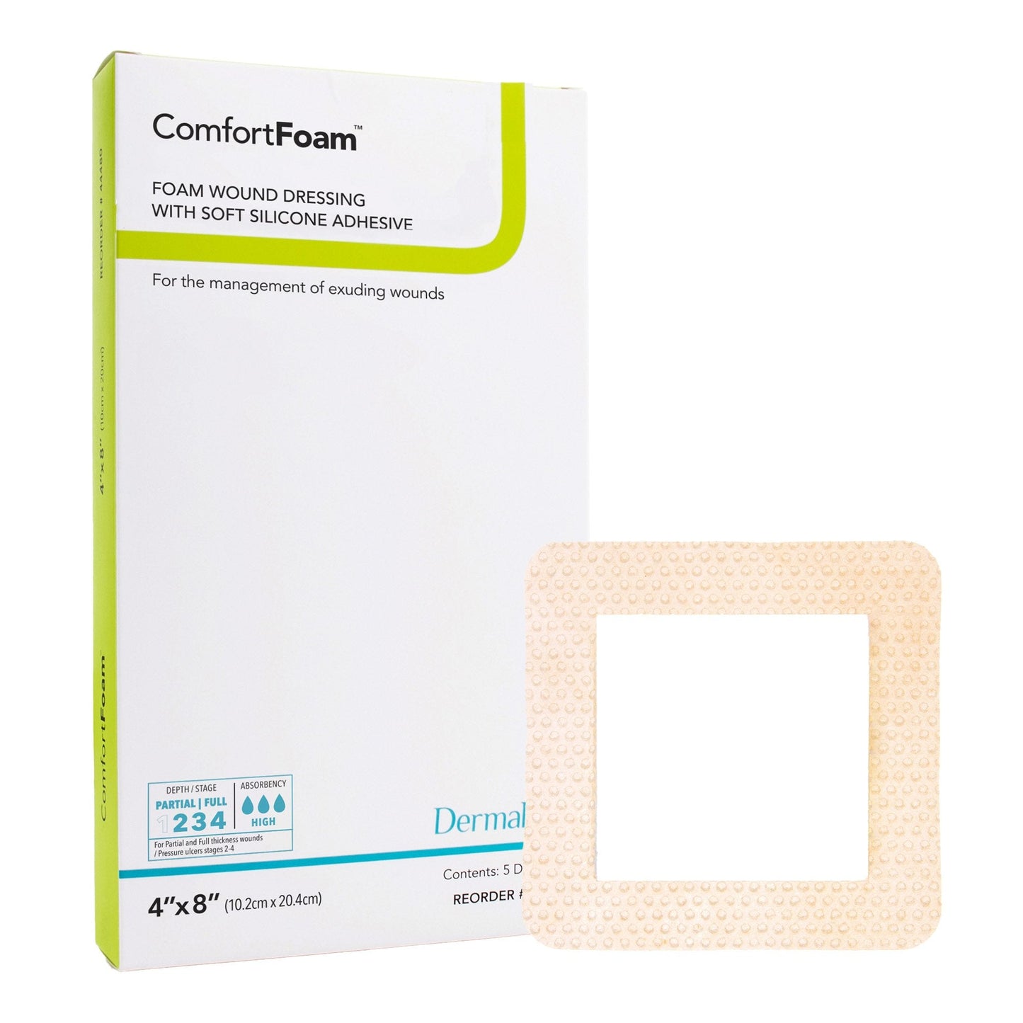 Foam Dressing ComfortFoam™ Border 4 X 8 Inch With Border Waterproof Backing Silicone Adhesive Rectangle Sterile, Packaging Type- Each