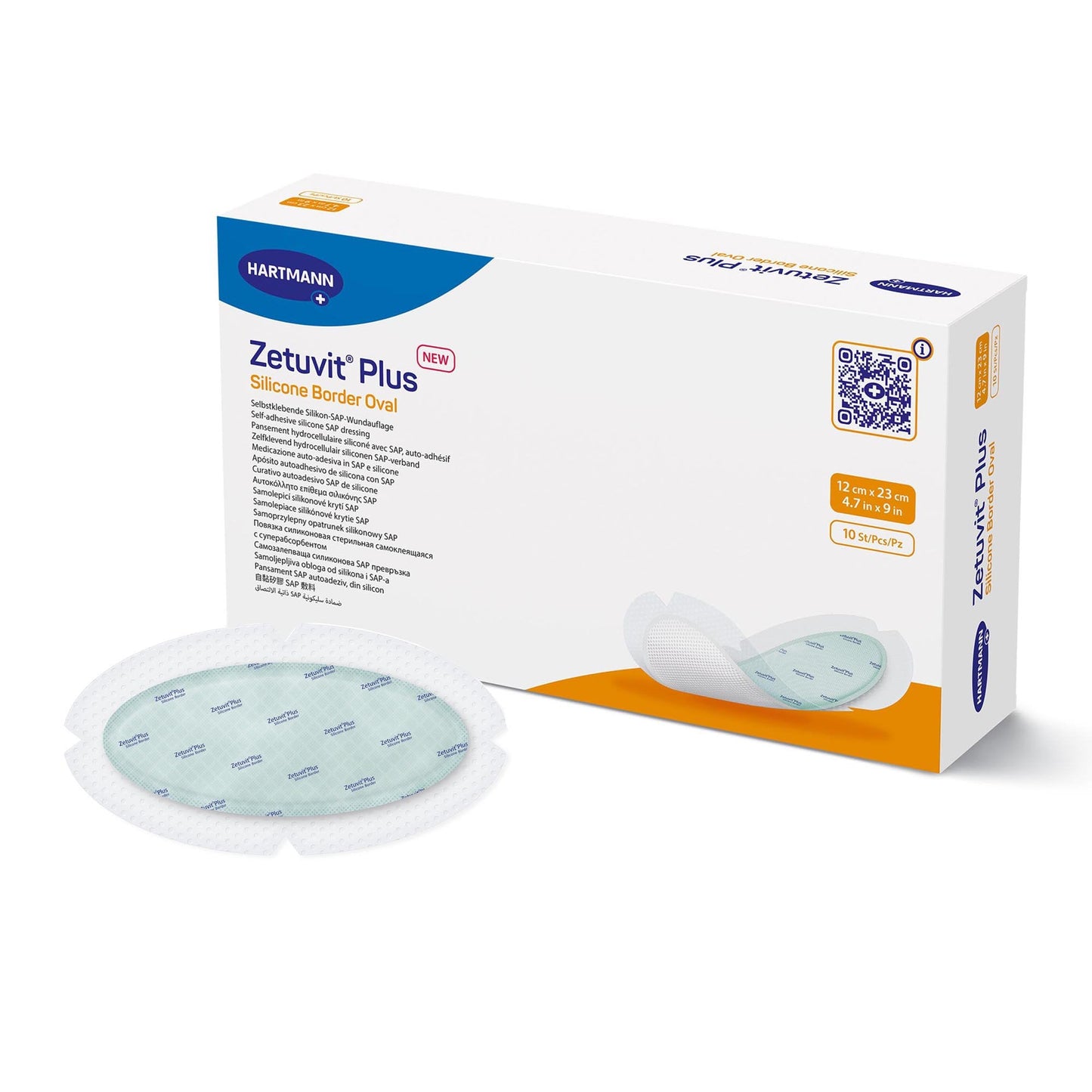 Super Absorbent Dressing Zetuvit Plus Silicone Border Silicone Adhesive 4.7 X 9 Inch Oval, Packaging Type- Each