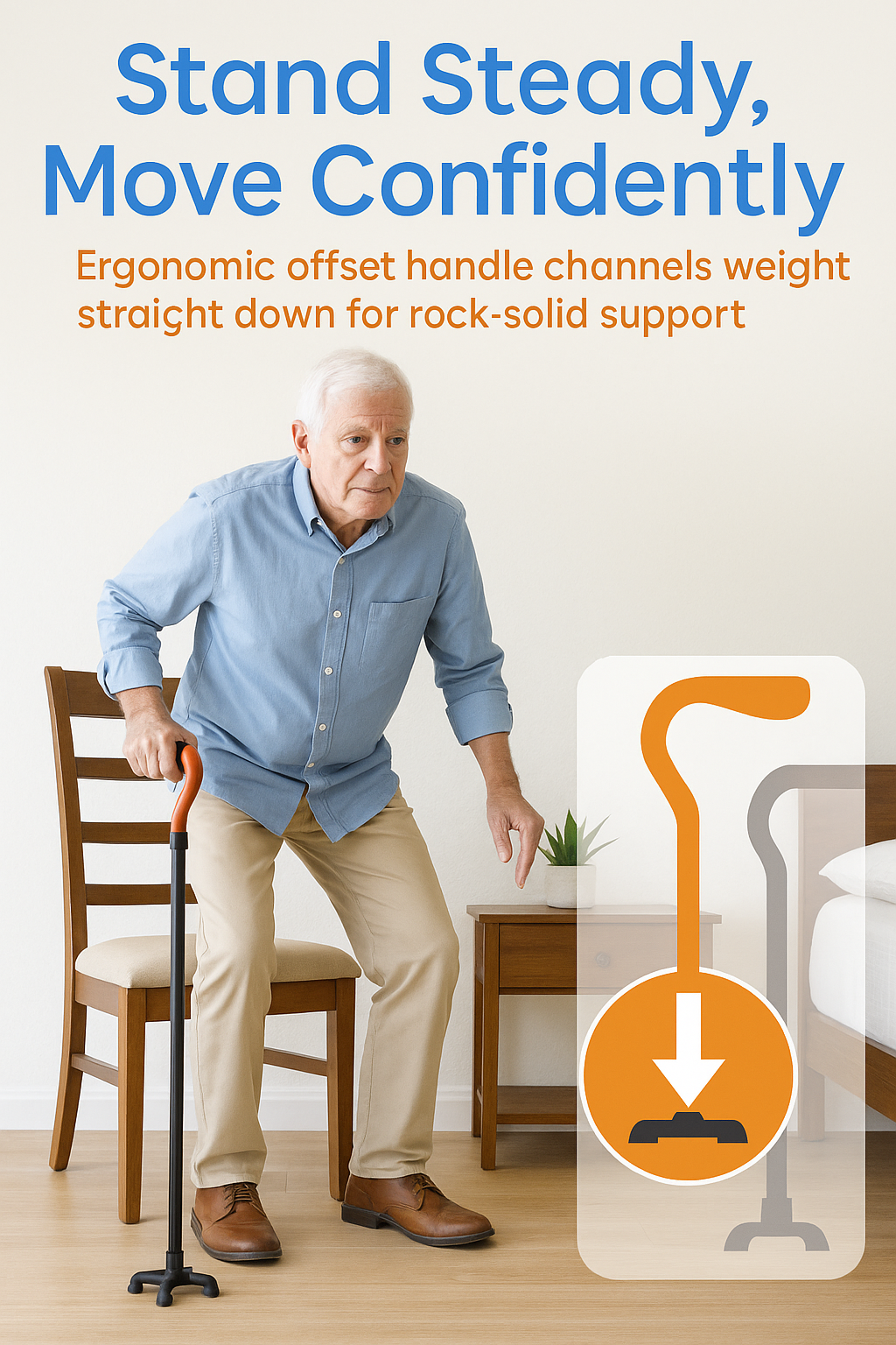 Great Health Folding Offset Swivel Cane