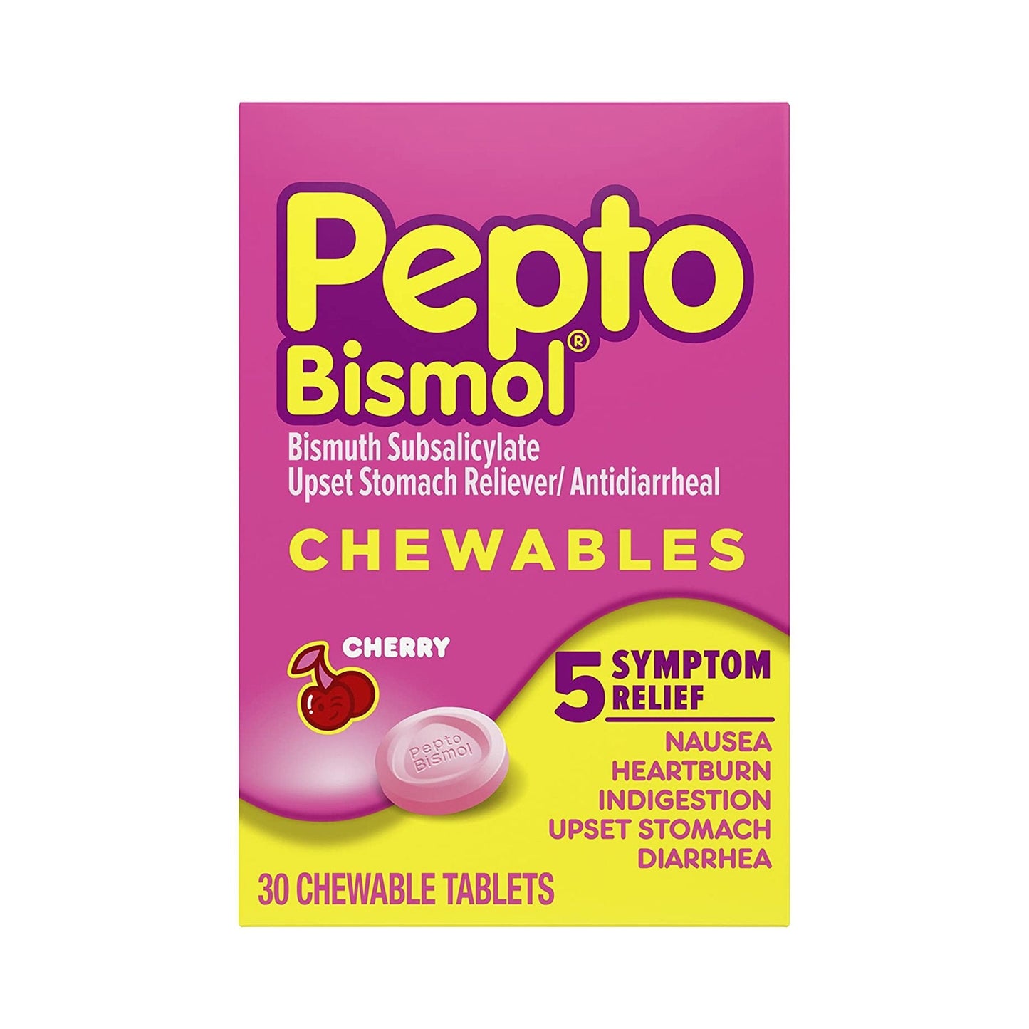 Anti-Diarrheal Pepto Bismol 262 mg Strength Chewable Tablet 30 per Box, Packaging Type- Box