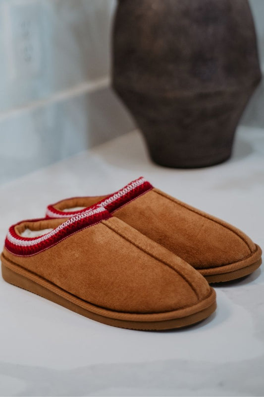 Chestnut Embroidered Cozy Slippers