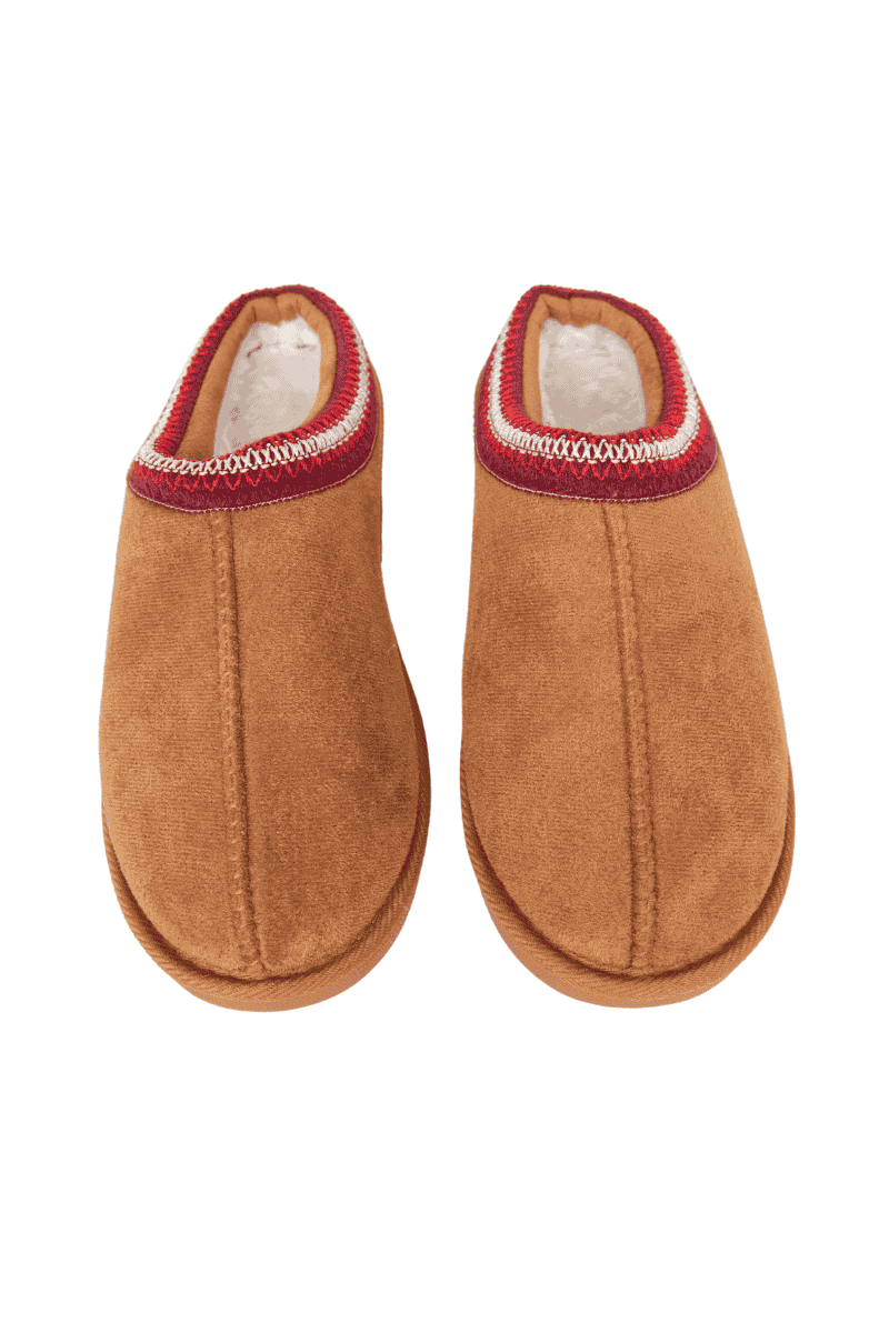 Chestnut Embroidered Cozy Slippers