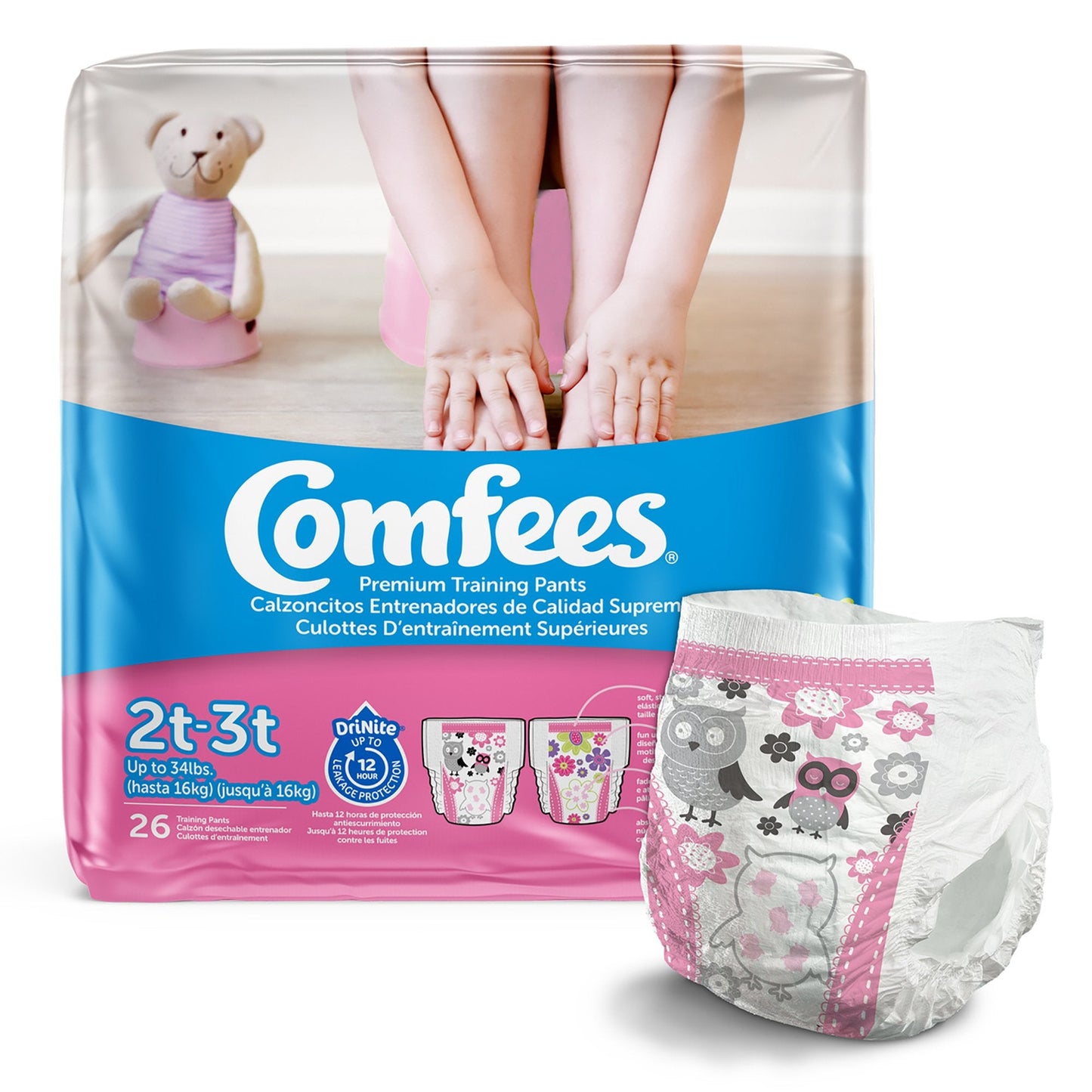 Female Toddler Training Pants Comfees Pull On with Tear Away Seams Size 2T to 3T Disposable Moderate Absorbency, Packaging Type- Case