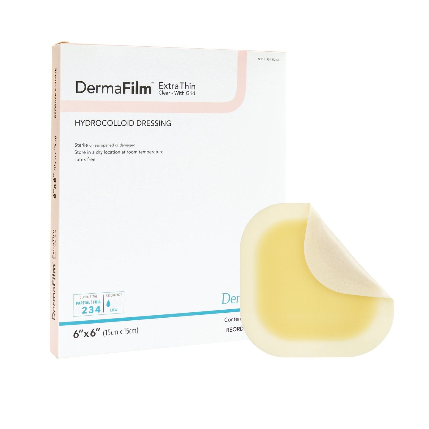 Thin Hydrocolloid Dressing DermaFilm 6 X 6 Inch Square, Packaging Type- Each