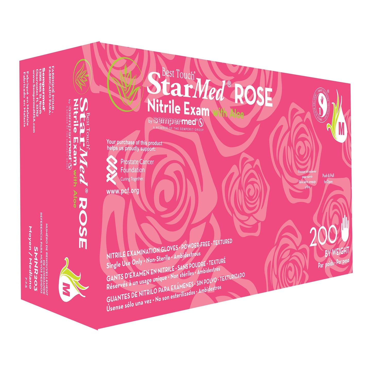 Exam Glove StarMed Rose Medium NonSterile Nitrile Standard Cuff Length Textured Fingertips Pink Not Rated, Packaging Type- Box