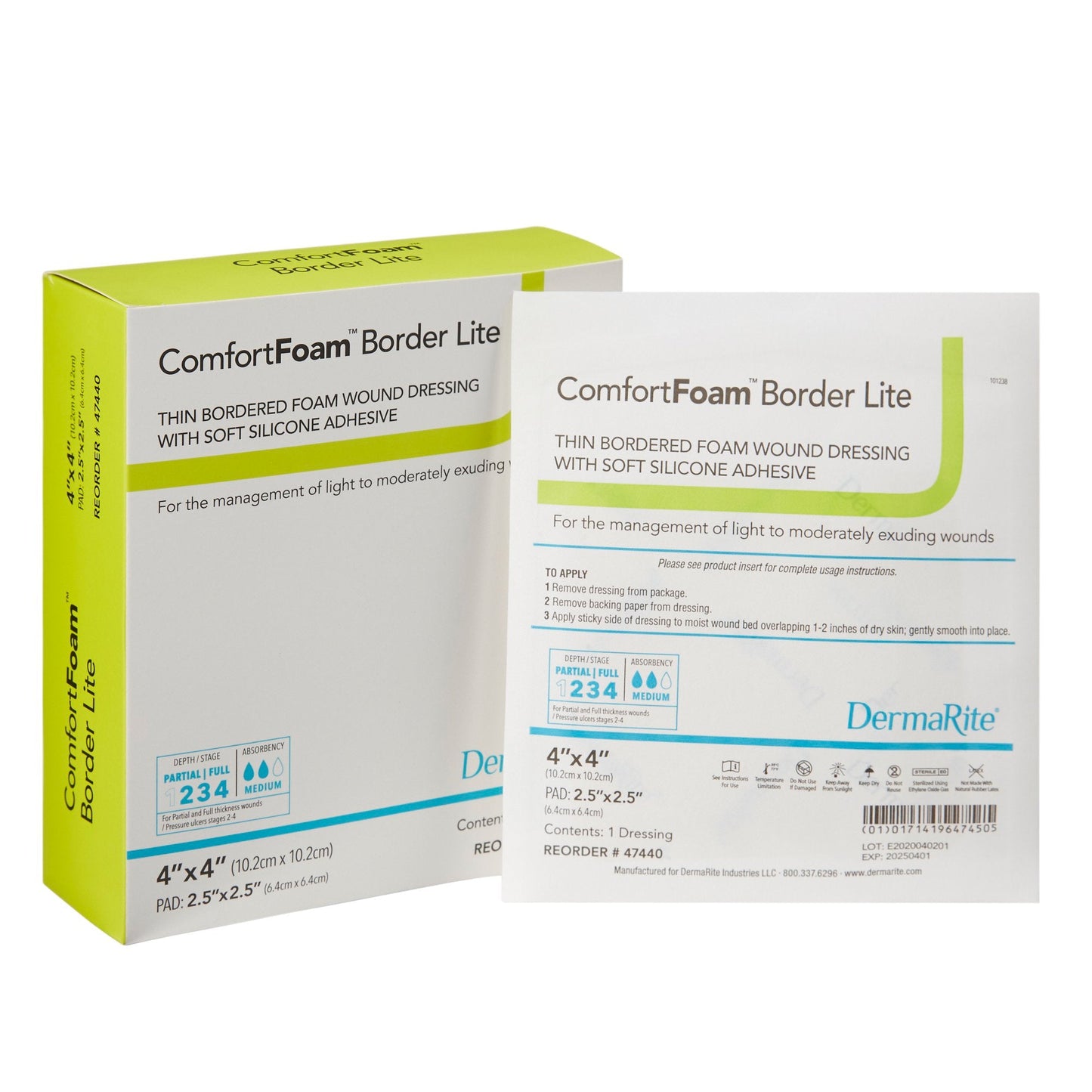 Thin Foam Dressing ComfortFoam™ Border Lite 4 X 4 Inch With Border Waterproof Backing Silicone Adhesive Square Sterile, Packaging Type- Each