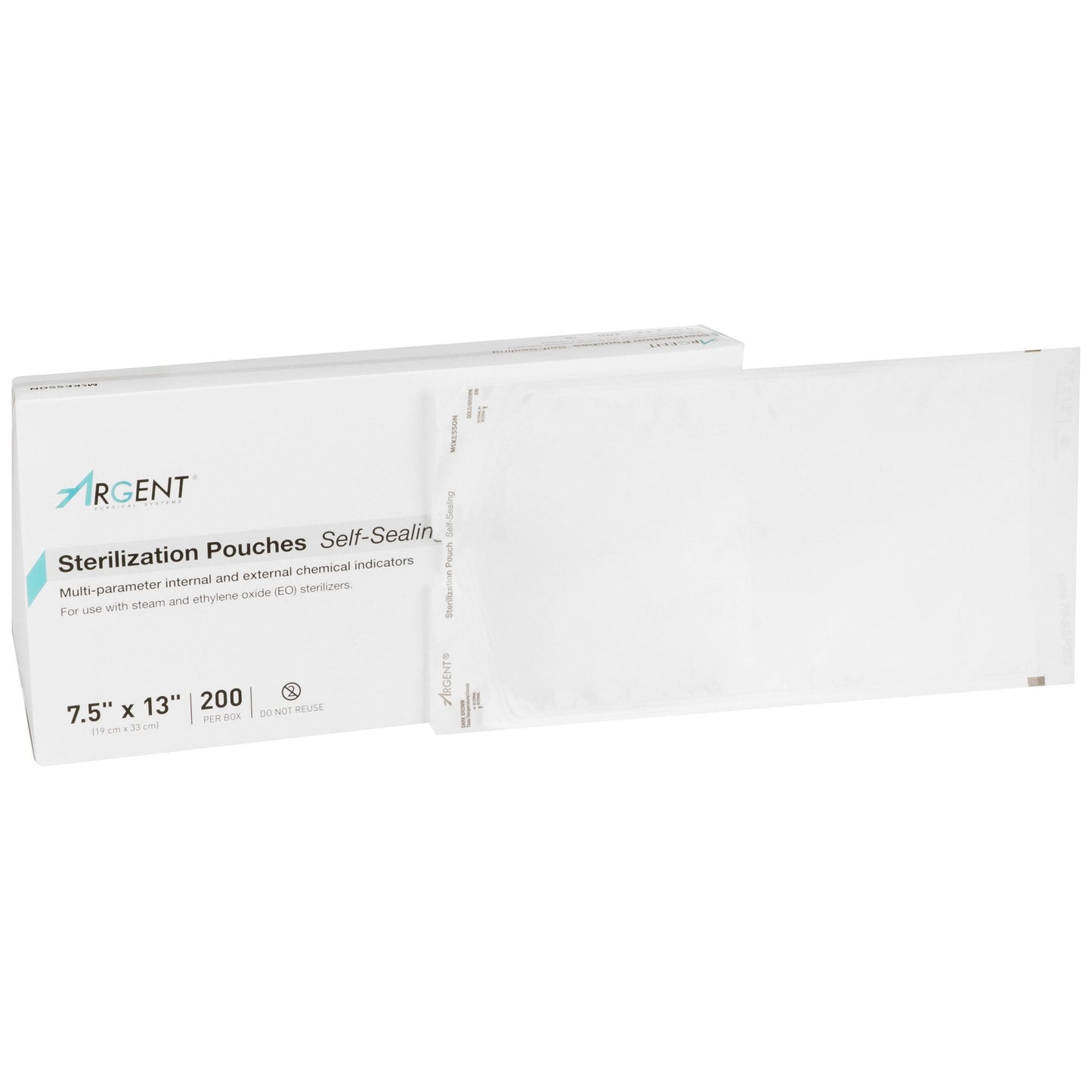 Sterilization Pouch McKesson Argent Sure-Check Ethylene Oxide (EO) Gas / Steam 7-1/2 X 13 Inch Transparent / Blue Self Seal Paper / Film, Packaging Type- Box