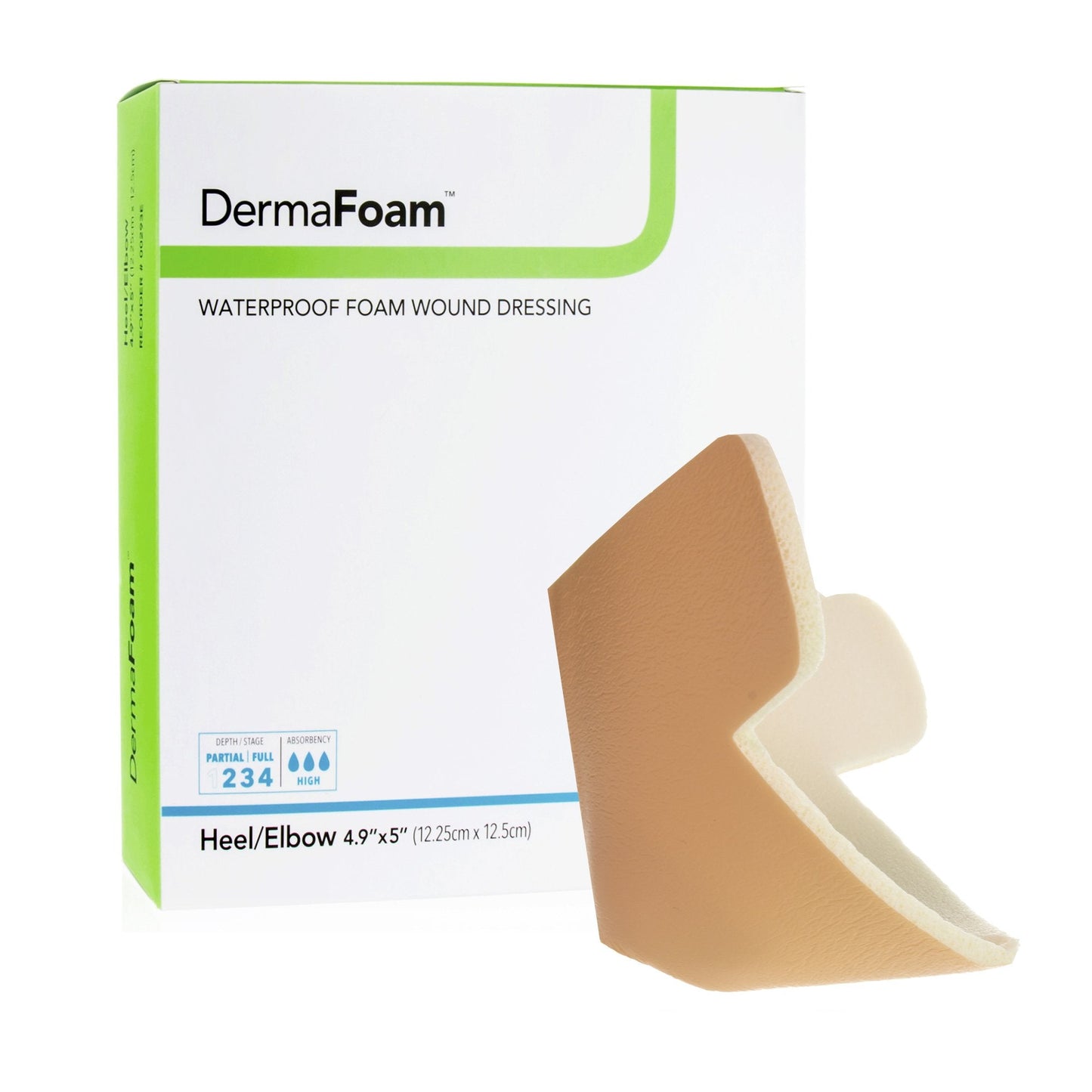 Foam Dressing DermaFoam 6 X 7 Inch Without Border Waterproof Backing Nonadhesive Elbow / Heel Sterile, Packaging Type- Each