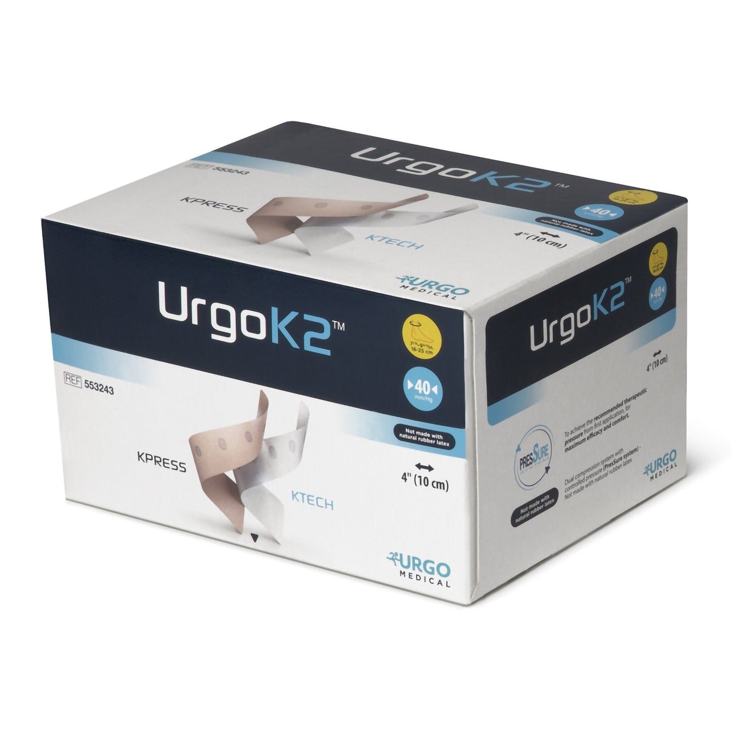 2 Layer Compression Bandage System URGOK2™ 4 X 7-1/8 to 9-3/4 Inch Self-Adherent Closure Tan / White NonSterile Regular 40 mmHg, Packaging Type- Each