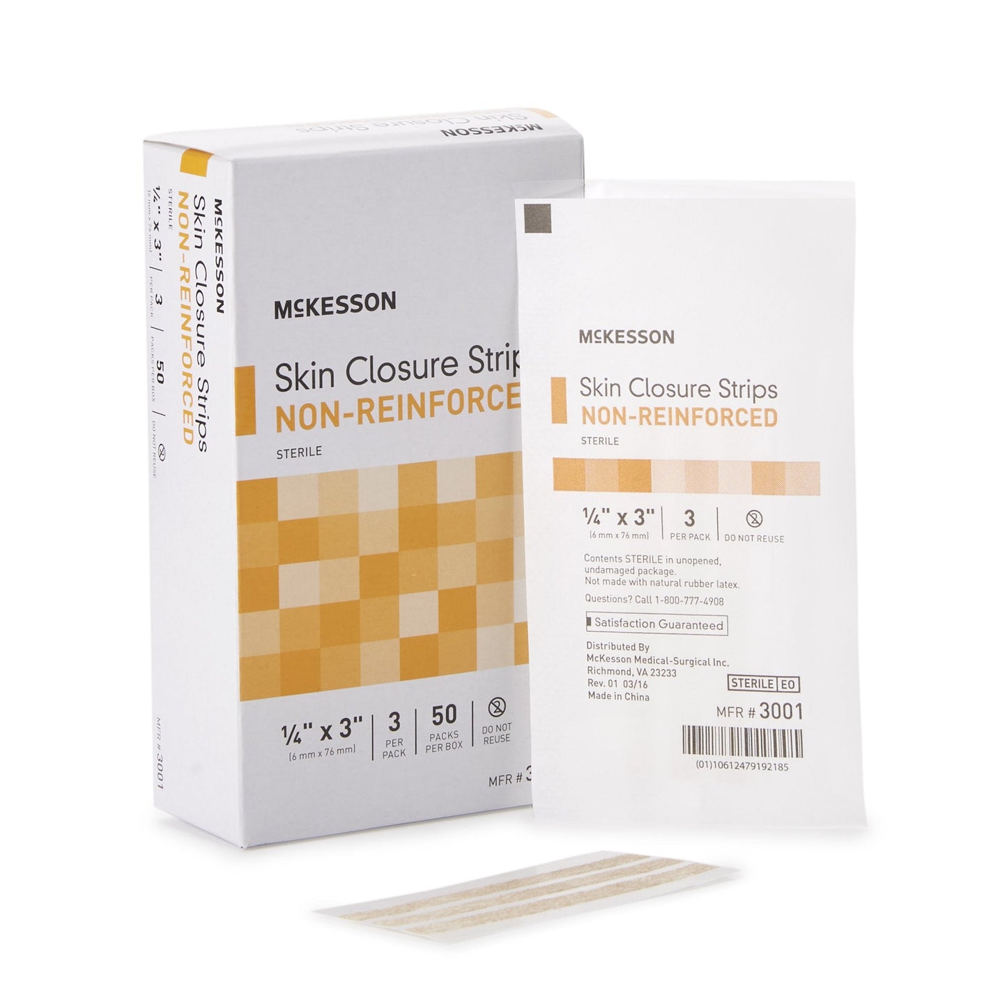 Skin Closure Strip McKesson 1/4 X 3 Inch Nonwoven Material Flexible Strip Tan, Packaging Type- Box