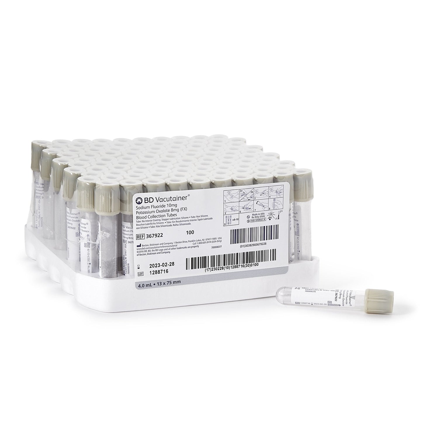 BD Vacutainer Venous Blood Collection Tube Sodium Fluoride / Potassium Oxalate Additive 4 mL BD Hemogard Closure Plastic Tube, Packaging Type- Box