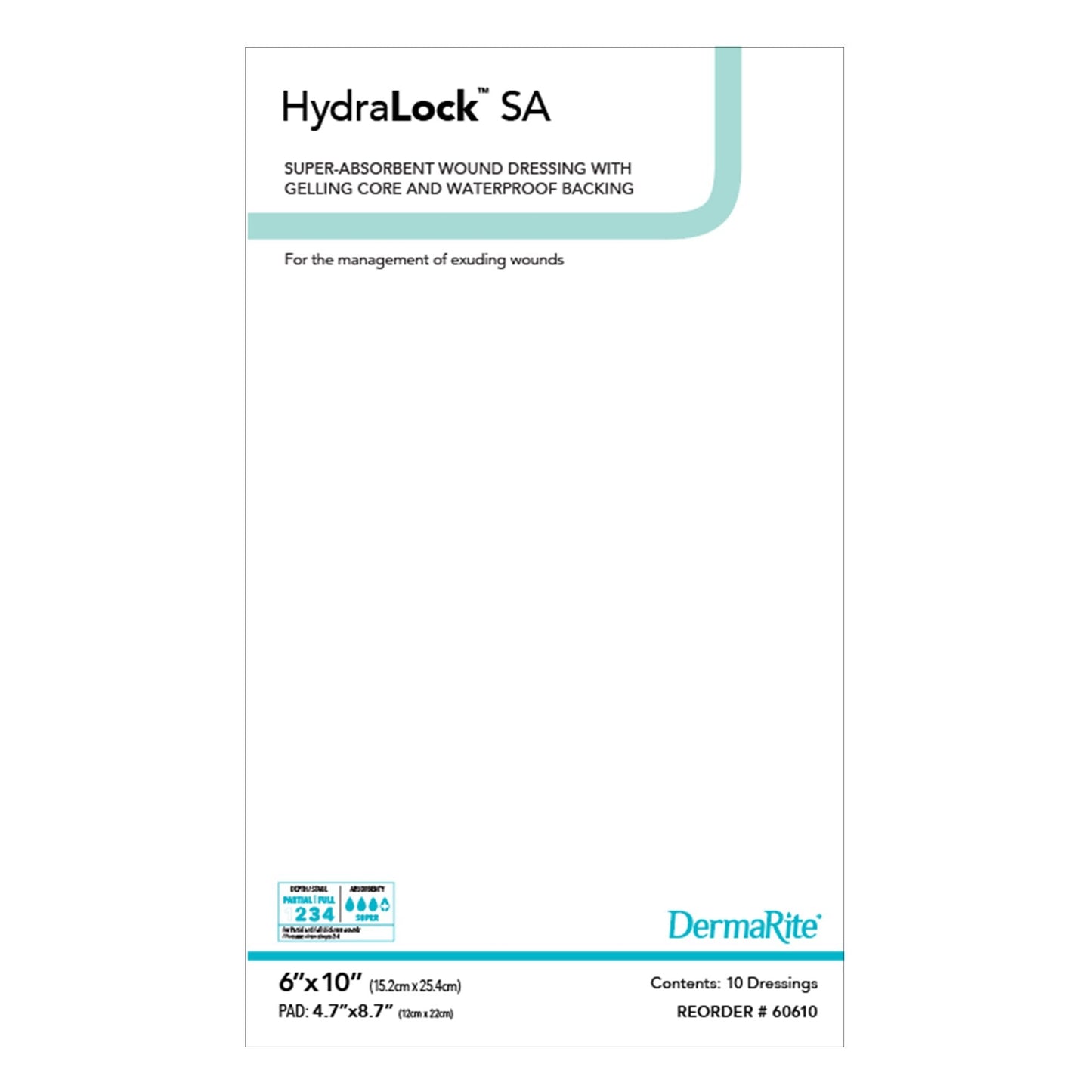 Super Absorbent Dressing HydraLock™ SA 6 X 10 Inch Rectangle, Packaging Type- Each
