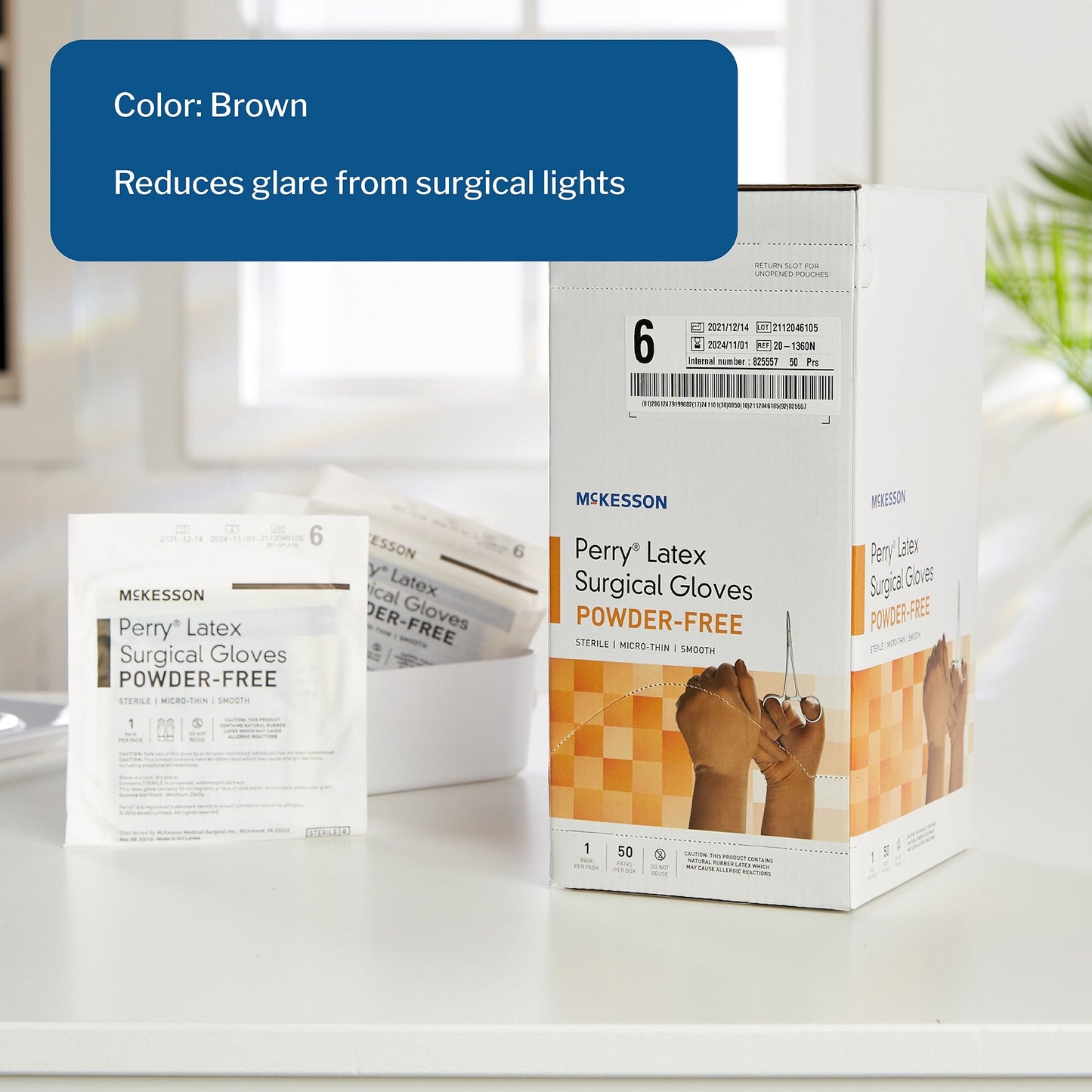 Surgical Glove McKesson Perry Size 6 Sterile Latex Standard Cuff Length Smooth Brown Not Chemo Approved, Packaging Type- Box