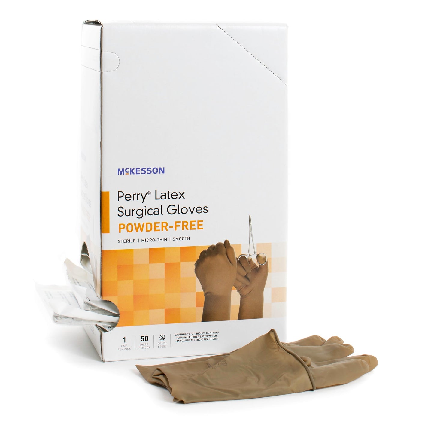 Surgical Glove McKesson Perry Size 8.5 Sterile Latex Standard Cuff Length Smooth Brown Not Chemo Approved, Packaging Type- Box