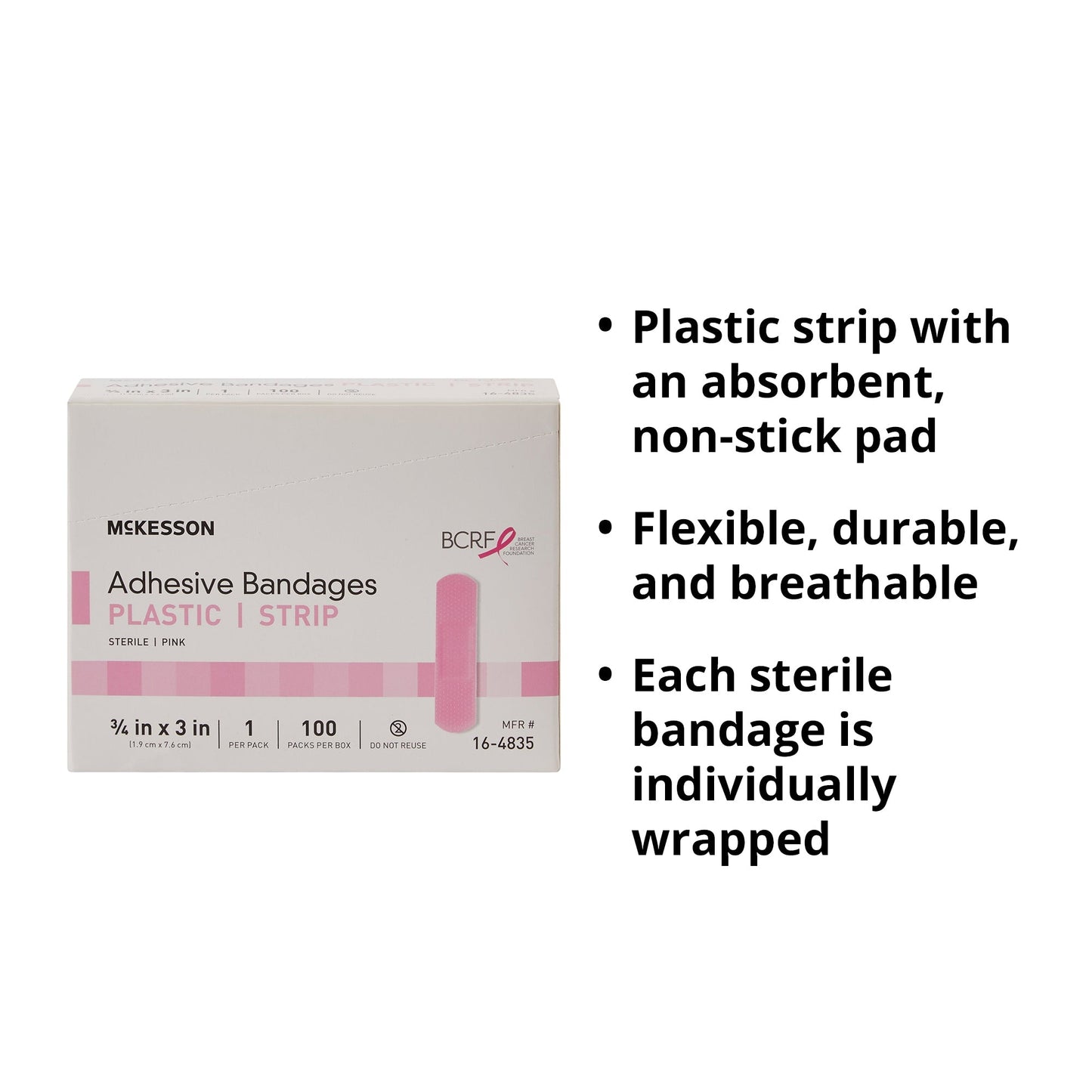 Adhesive Strip McKesson 3/4 X 3 Inch Plastic Rectangle Pink Sterile, Packaging Type- Box