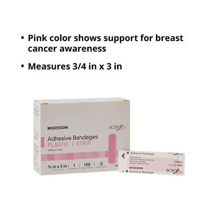 Adhesive Strip McKesson 3/4 X 3 Inch Plastic Rectangle Pink Sterile, Packaging Type- Box