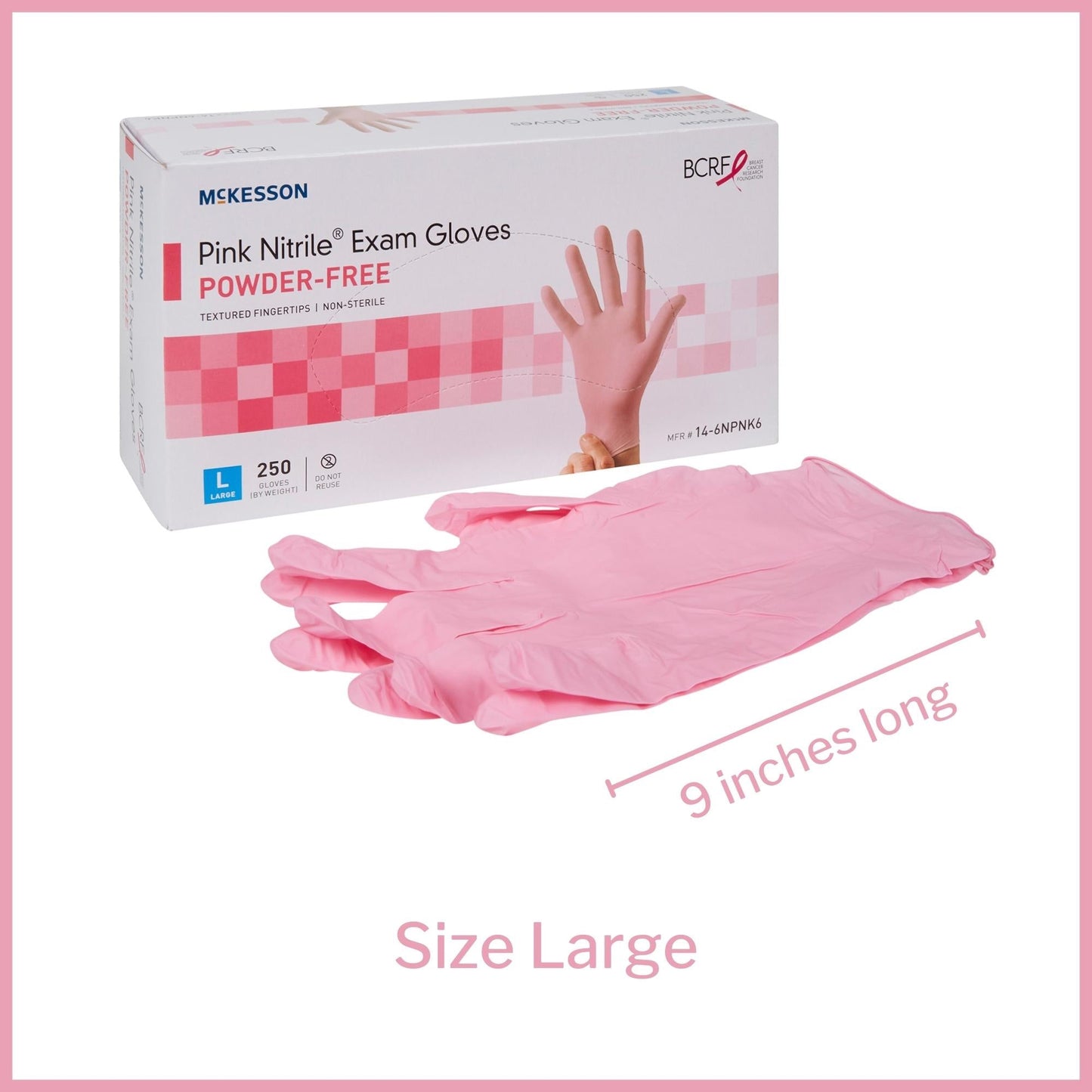 Exam Glove McKesson Pink Nitrile Large NonSterile Nitrile Standard Cuff Length Textured Fingertips Pink Not Rated, Packaging Type- Box