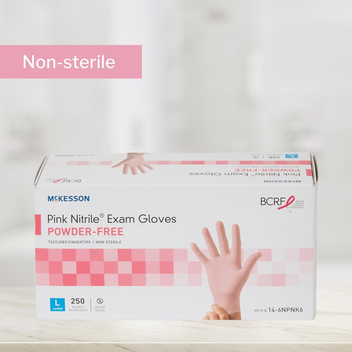 Exam Glove McKesson Pink Nitrile Large NonSterile Nitrile Standard Cuff Length Textured Fingertips Pink Not Rated, Packaging Type- Box