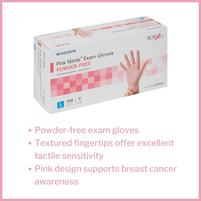 Exam Glove McKesson Pink Nitrile Large NonSterile Nitrile Standard Cuff Length Textured Fingertips Pink Not Rated, Packaging Type- Box