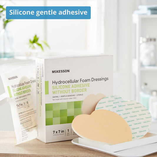 Foam Dressing McKesson 7 X 7 Inch Without Border Film Backing Silicone Gel Adhesive Sacral Sterile, Packaging Type- Each