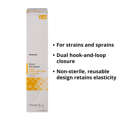 Elastic Bandage McKesson 2 Inch X 5 Yard Double Hook and Loop Closure Tan NonSterile Standard Compression, Packaging Type- Box