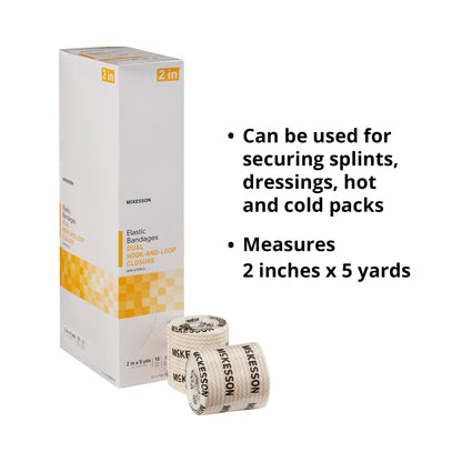 Elastic Bandage McKesson 2 Inch X 5 Yard Double Hook and Loop Closure Tan NonSterile Standard Compression, Packaging Type- Box