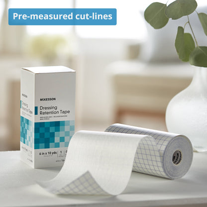 Water Resistant Dressing Retention Tape with Liner McKesson White 6 Inch X 10 Yard Nonwoven / Printed Release Paper NonSterile, Packaging Type- Box