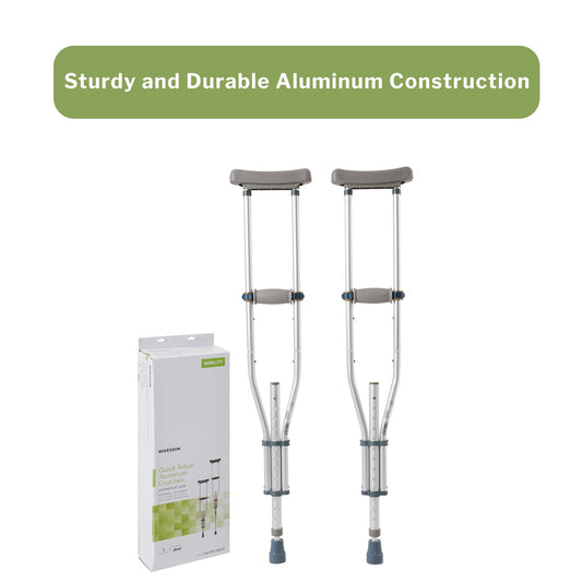 Underarm Crutches McKesson Youth / Adult / Tall Adult 4 Foot 6 Inch to 6 Foot 6 Inch User Height Aluminum Frame 300 lbs. Weight Capacity, Packaging Type- Box