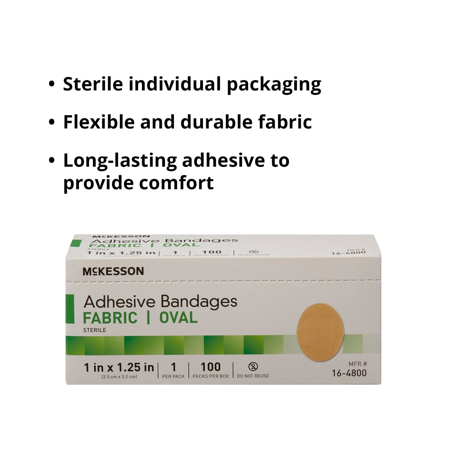 Adhesive Strip McKesson 1 X 1-1/4 Inch Fabric Oval Tan Sterile, Packaging Type- Box