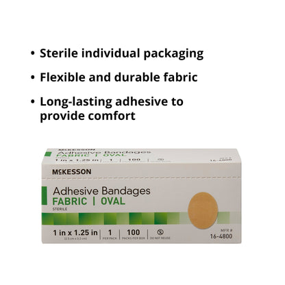 Adhesive Strip McKesson 1 X 1-1/4 Inch Fabric Oval Tan Sterile, Packaging Type- Box