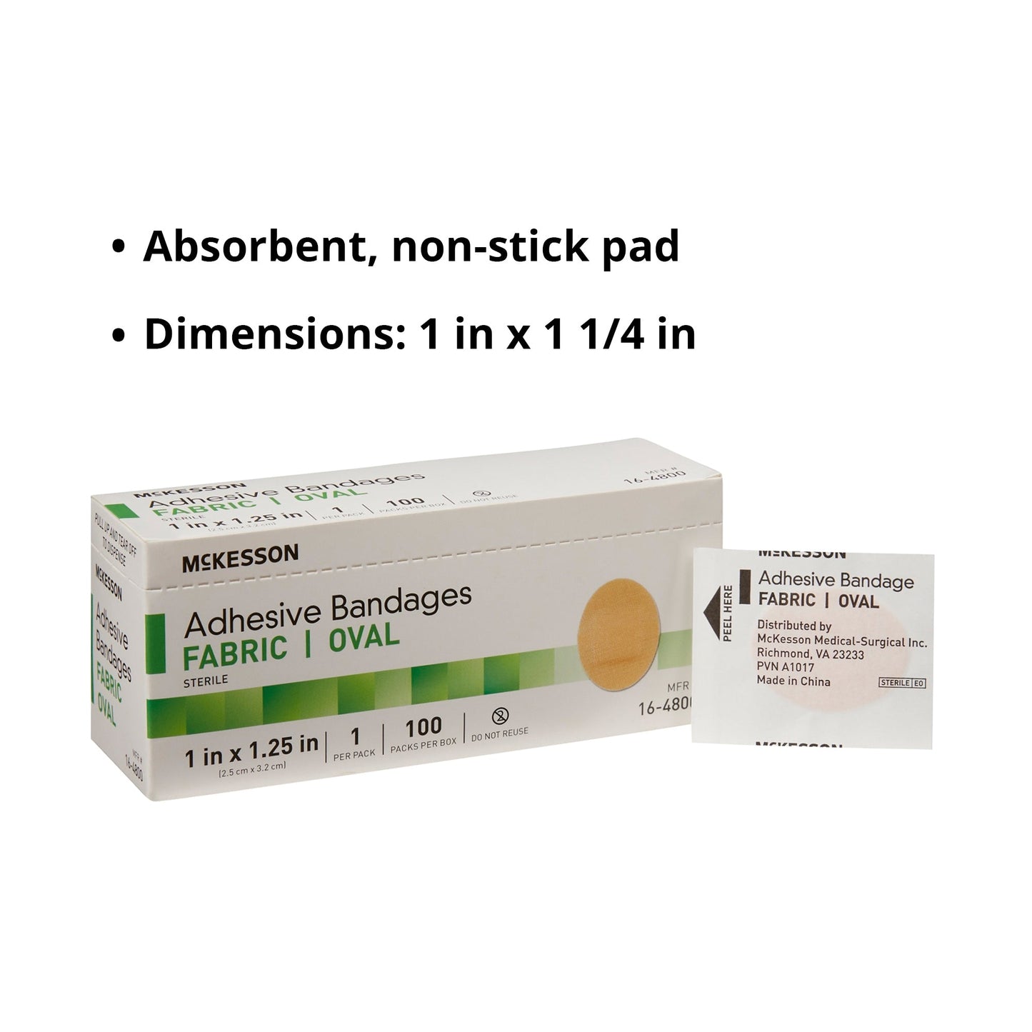 Adhesive Strip McKesson 1 X 1-1/4 Inch Fabric Oval Tan Sterile, Packaging Type- Box