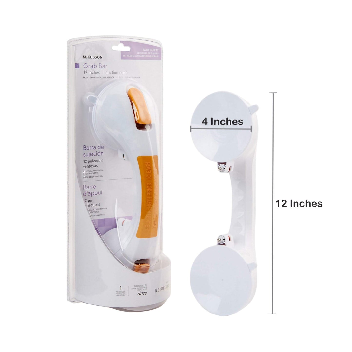 Suction-Cup Grab Bar McKesson White / Yellow Plastic, Packaging Type- Each