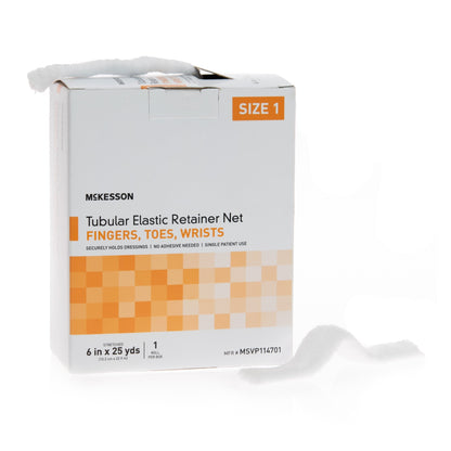 Elastic Net Retainer Dressing McKesson Tubular Elastic 6 Inch X 25 Yard (15.2 cm x 22.9 m) Size 1 White Finger / Toe / Wrist NonSterile, Packaging Type- Box