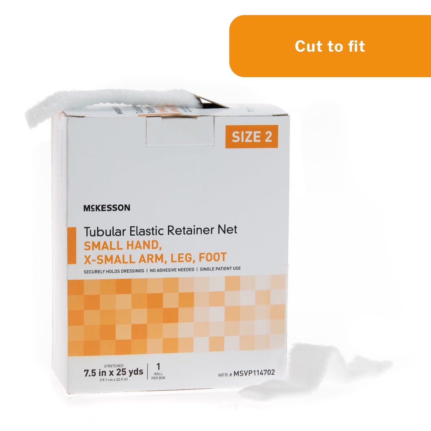 Elastic Net Retainer Dressing McKesson Tubular Elastic 7-1/2 Inch X 25 Yard (19.1 cm X 22.9 m) Size 2 White Small Hand / X-Small Arm / Leg / Foot NonSterile, Packaging Type- Box