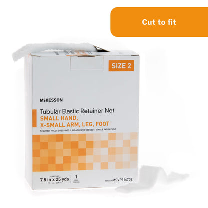 Elastic Net Retainer Dressing McKesson Tubular Elastic 7-1/2 Inch X 25 Yard (19.1 cm X 22.9 m) Size 2 White Small Hand / X-Small Arm / Leg / Foot NonSterile, Packaging Type- Box