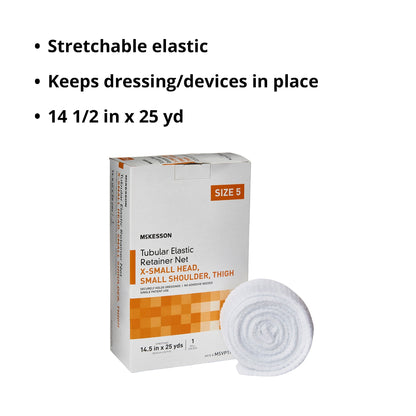 Elastic Net Retainer Dressing McKesson Tubular Elastic 14-1/2 Inch X 25 Yard Size 5 White X-Small Head / Small Shoulder / Thigh NonSterile, Packaging Type- Box