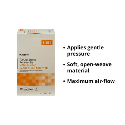 Elastic Net Retainer Dressing McKesson Tubular Elastic 27-1/2 Inch X 25 Yard (69.9 cm X 22.9 m) Size 7 White Medium Head / Large Shoulder / Thigh NonSterile, Packaging Type- Box