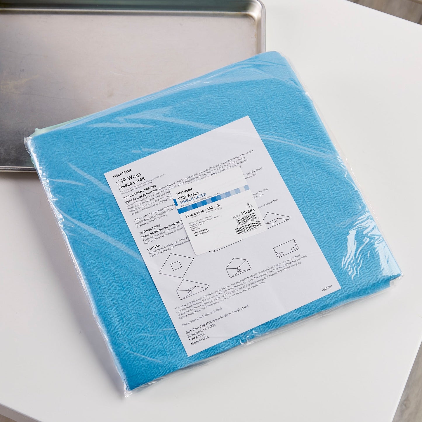McKesson Sterilization Wrap Blue 15 X 15 Inch Single Layer Cellulose Steam / EO Gas, Packaging Type- Box