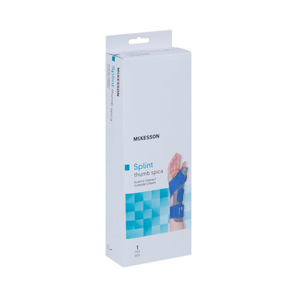 Thumb Splint McKesson Adult Small / Medium Hook and Loop Strap Closure Left Hand Blue / Gray, Packaging Type- Each