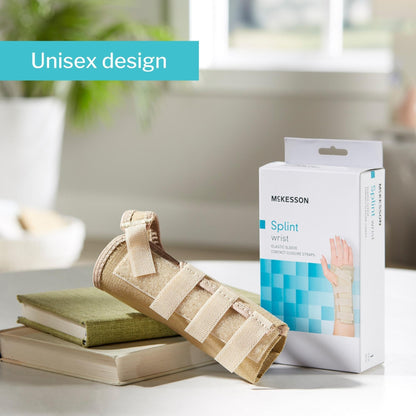 Wrist Brace McKesson Low Profile / Contoured / Wraparound Aluminum / Cotton / Elastic Left Hand Beige Small, Packaging Type- Each