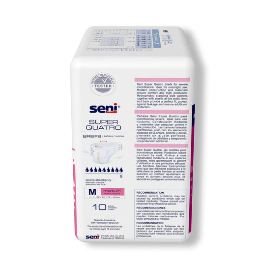 Unisex Adult Incontinence Brief Seni Super Quatro Medium Disposable Heavy Absorbency, Packaging Type- Case