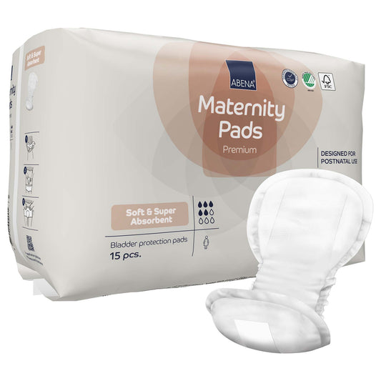 Bladder Control Pad Abena Maternity Pad Premium 7.9 X 17.3 Inch Heavy Absorbency Fluff / Polymer Core One Size Fits Most  Bag of 14
