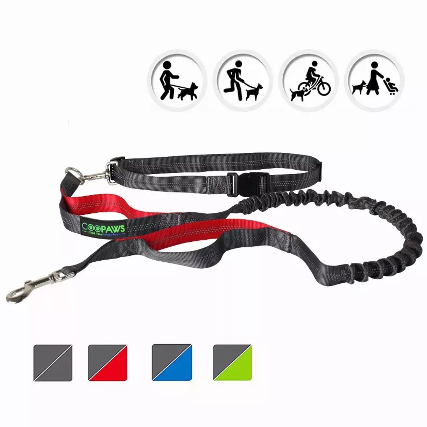 JESPET Hands Free Dog Leash for Running, Walking, Hiking Jogging for Medium & Large Dogs up to 150lbs, Durable Dual Handle Waist Leash with Reflective Bungee and Adjustable Waist