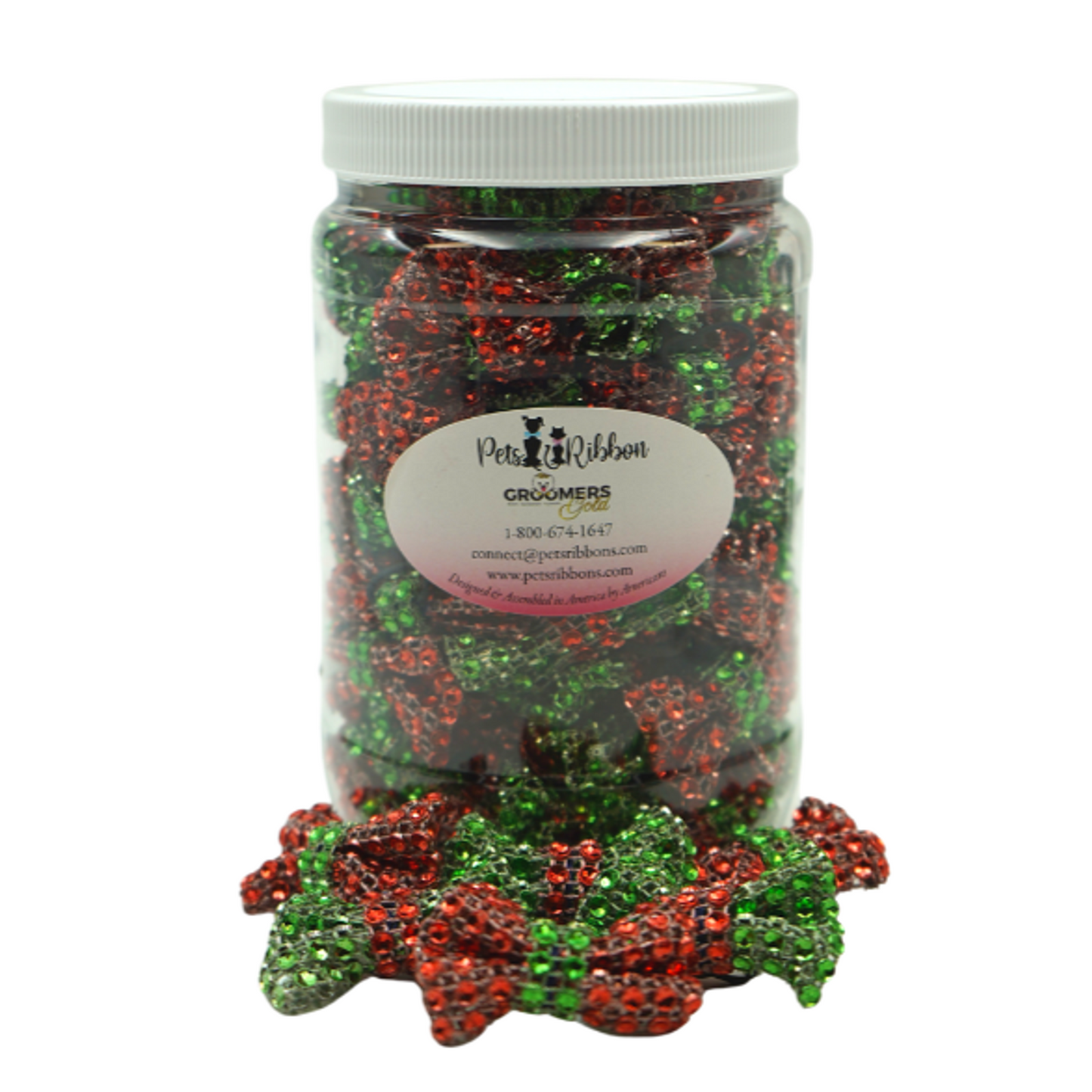 GG110X | 50-100 2" Christmas Dog Cat Pet Bows in a Jar|Pets Ribbons