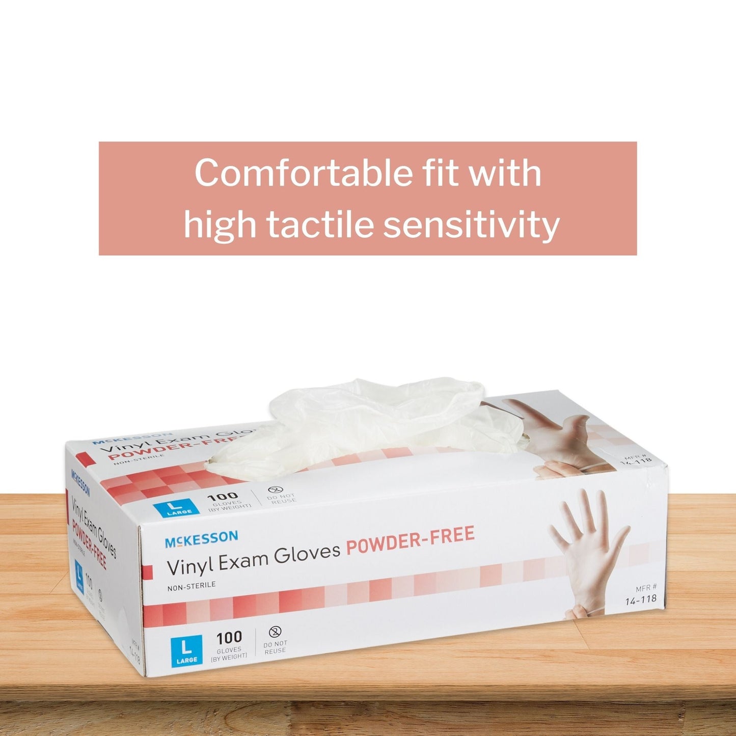 Exam Glove McKesson Large NonSterile Vinyl Standard Cuff Length Smooth Clear Not Rated, Packaging Type- Box