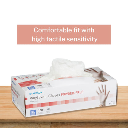 Exam Glove McKesson X-Large NonSterile Vinyl Standard Cuff Length Smooth Clear Not Rated, Packaging Type- Box