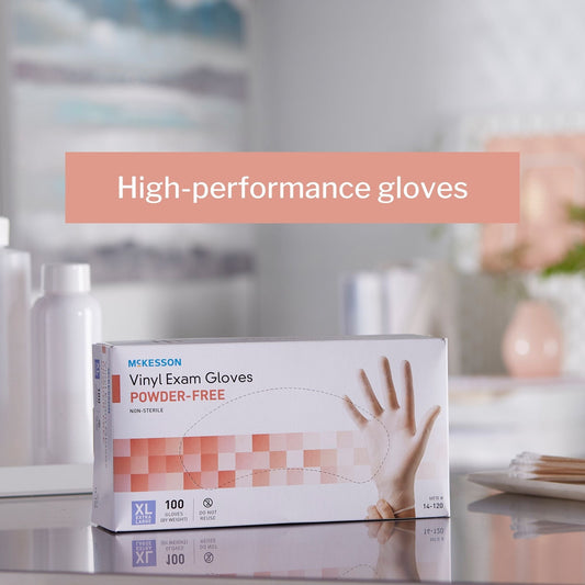 Exam Glove McKesson X-Large NonSterile Vinyl Standard Cuff Length Smooth Clear Not Rated, Packaging Type- Box