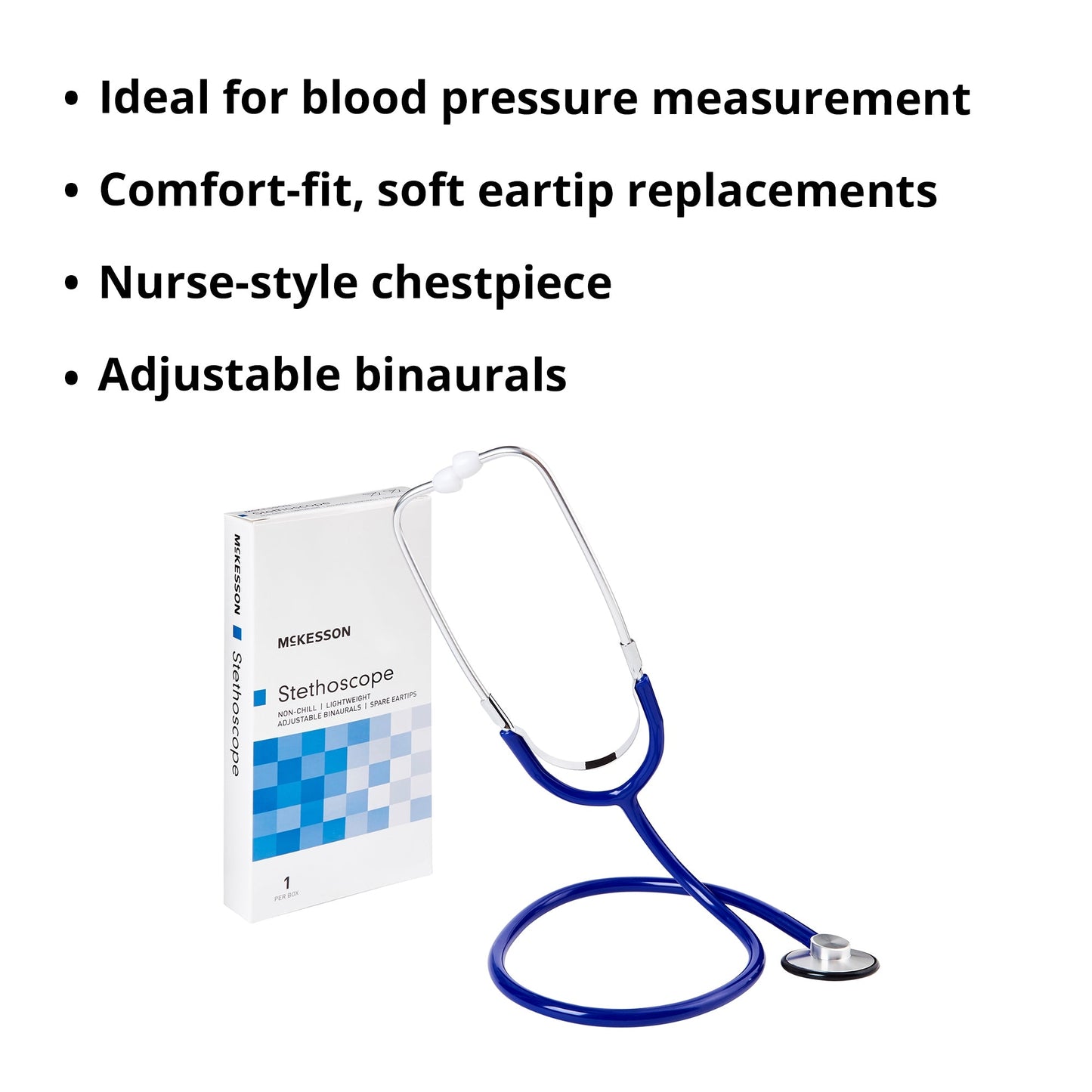 General Exam Stethoscope McKesson Royal Blue 1-Tube 21 Inch Tube Single Sided Chestpiece, Packaging Type- Each