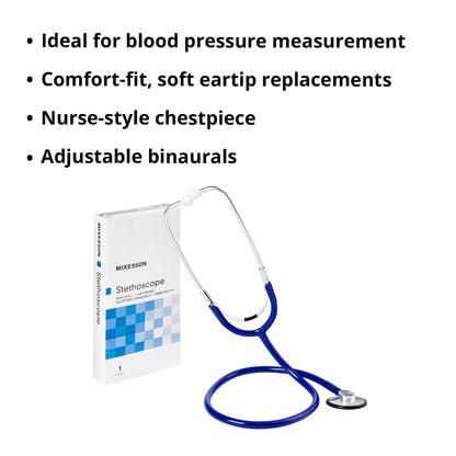 General Exam Stethoscope McKesson Royal Blue 1-Tube 21 Inch Tube Single Sided Chestpiece, Packaging Type- Each
