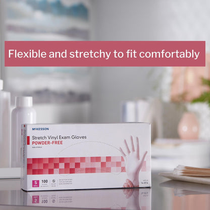 Exam Glove McKesson Small NonSterile Stretch Vinyl Standard Cuff Length Smooth Ivory Not Rated, Packaging Type- Box